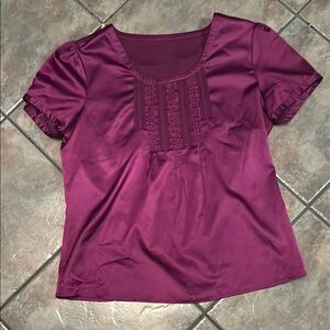 Purple Puff Sleeve Ruched Blouse with Bib Collar